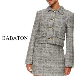 Babaton NWT Frances Jacket Cropped Button    Up Solange Mlg Blk  Wht  Size Small